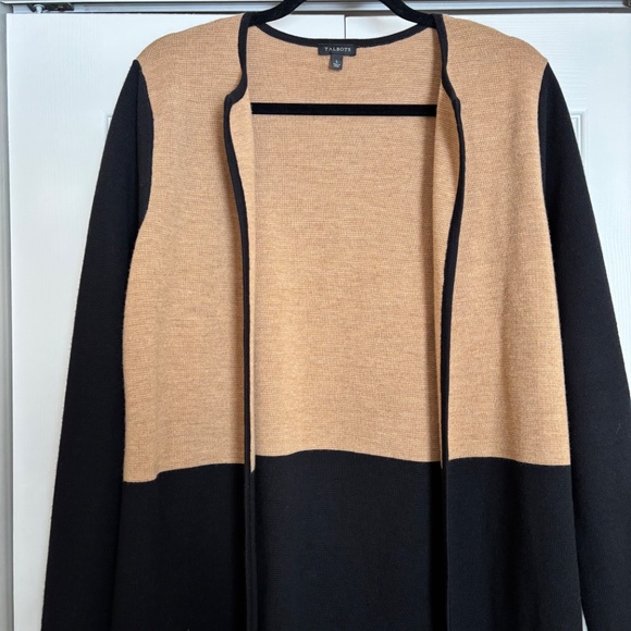 Talbots Merino Wool Blend Color Block Long Open Cardigan Sweater L - Picture 3 of 6